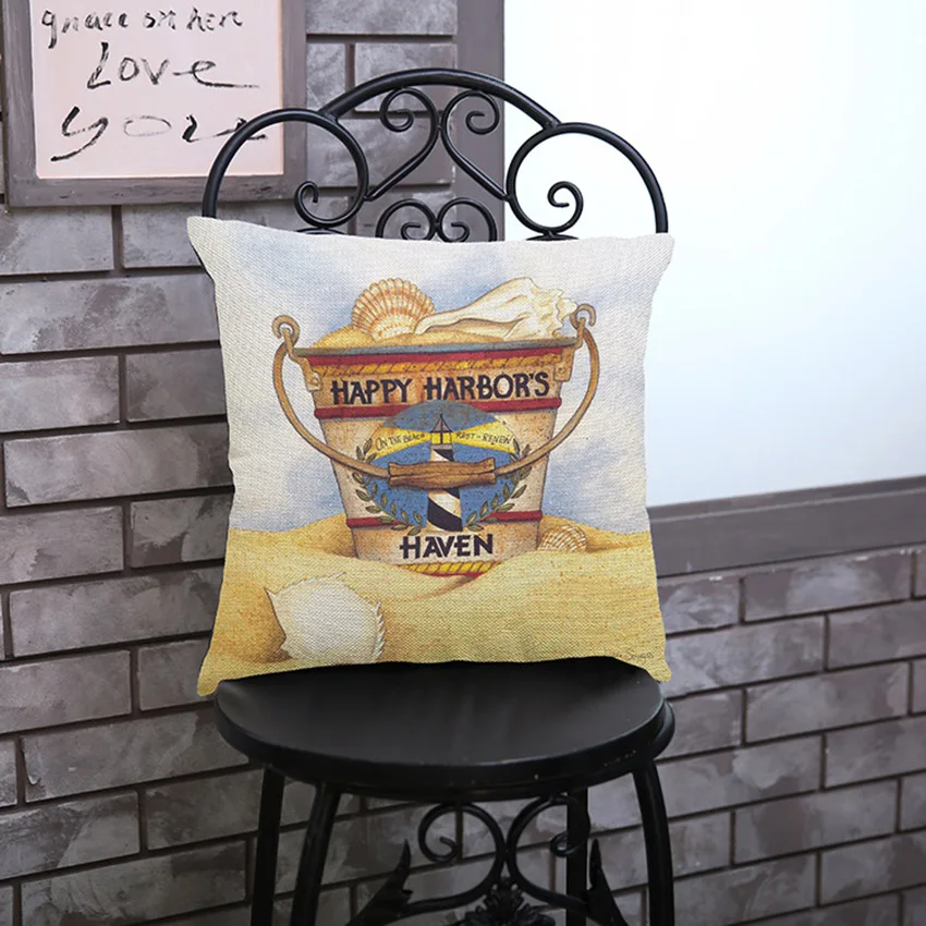 Ковш с морским принтом жизни декоративная подушка наволочка для дивана льняная