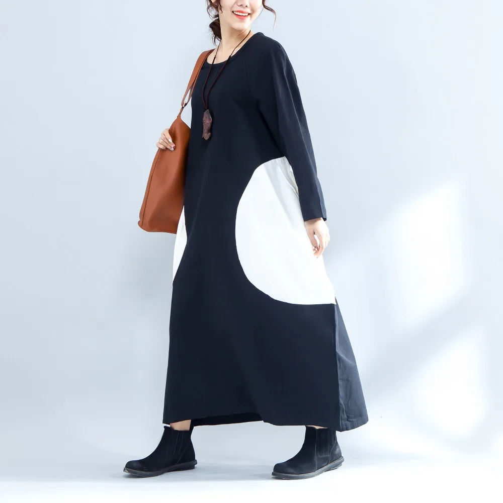 Yesno QO2 Для женщин длинное платье халат из хлопка и льна Повседневное свободные