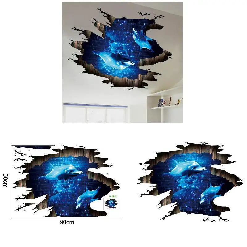 Креативная настенная 3d наклейка 60x90 см в виде дельфина глубоководного моря для