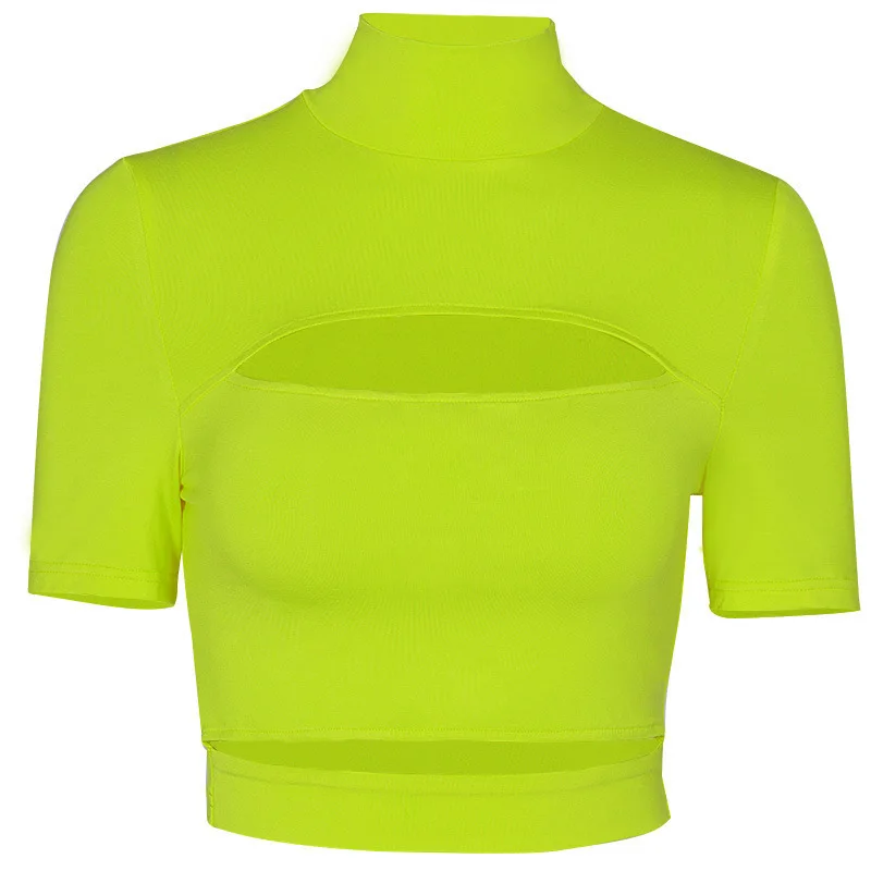 Женский укороченный топ с u образным вырезом футболка коротким рукавом базовая