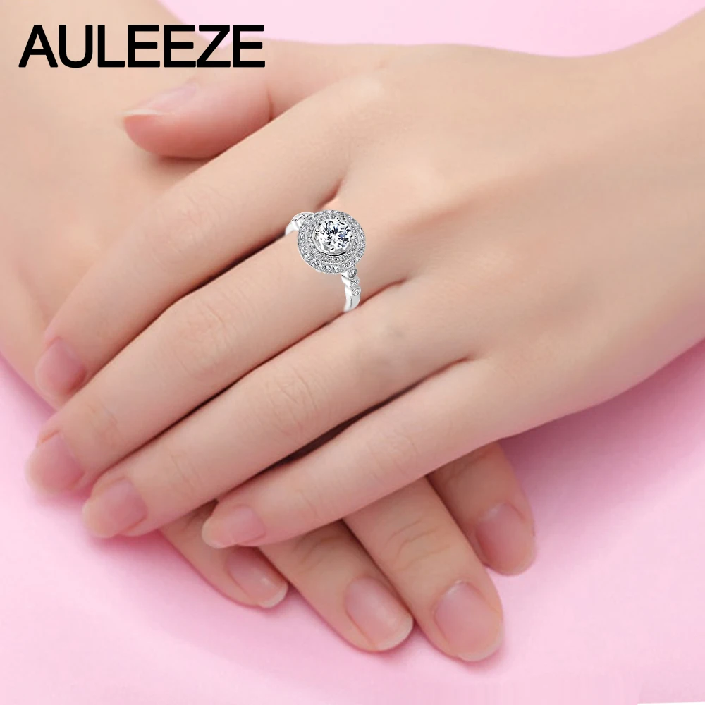 Роскошный Круглый Бриллиант Свадьбы Невеста Набор 1ct Moissanites Лаборатория Grown Алмаз Halo Двойной Диск Обручальные Обручальные Кольца