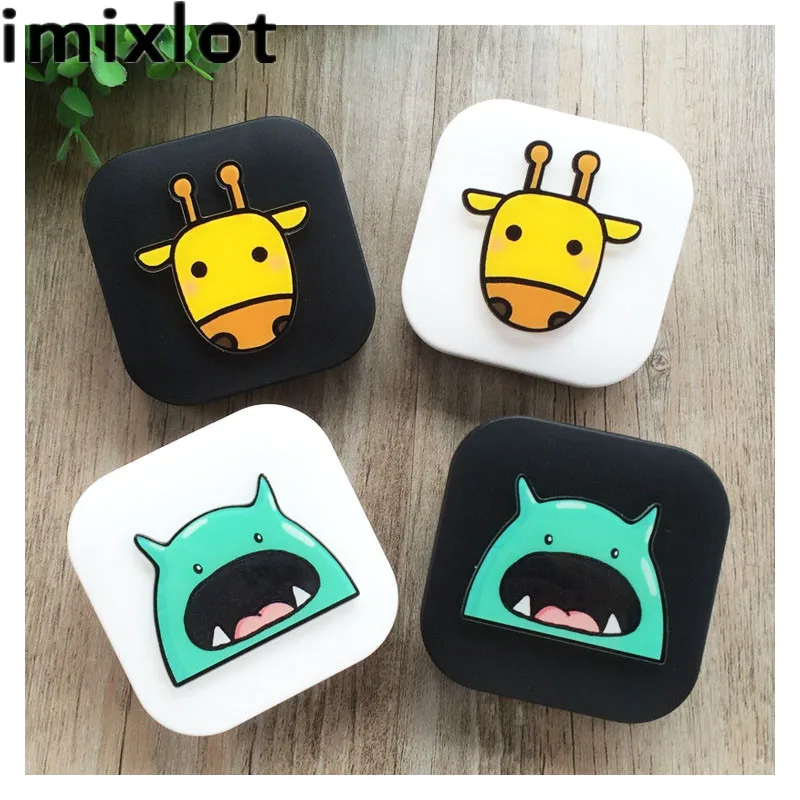 IMIXLOT мультфильм милый жираф маленькие очки в стиле монстра двойная коробка для контактных линз чехол для объектива Набор для ухода за глазами держатель Контейнер