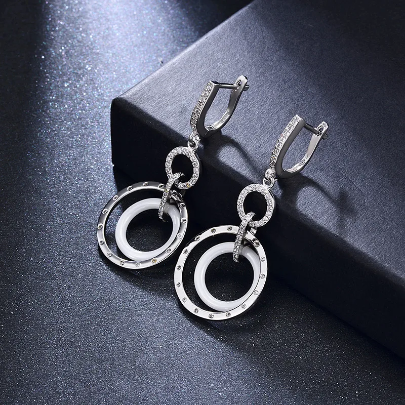 MAIKALE, круглые керамические длинные серьги, кубический цирконий, медь, круг, золото, серебро, висячие серьги для женщин, трендовые ювелирные изделия, подарки
