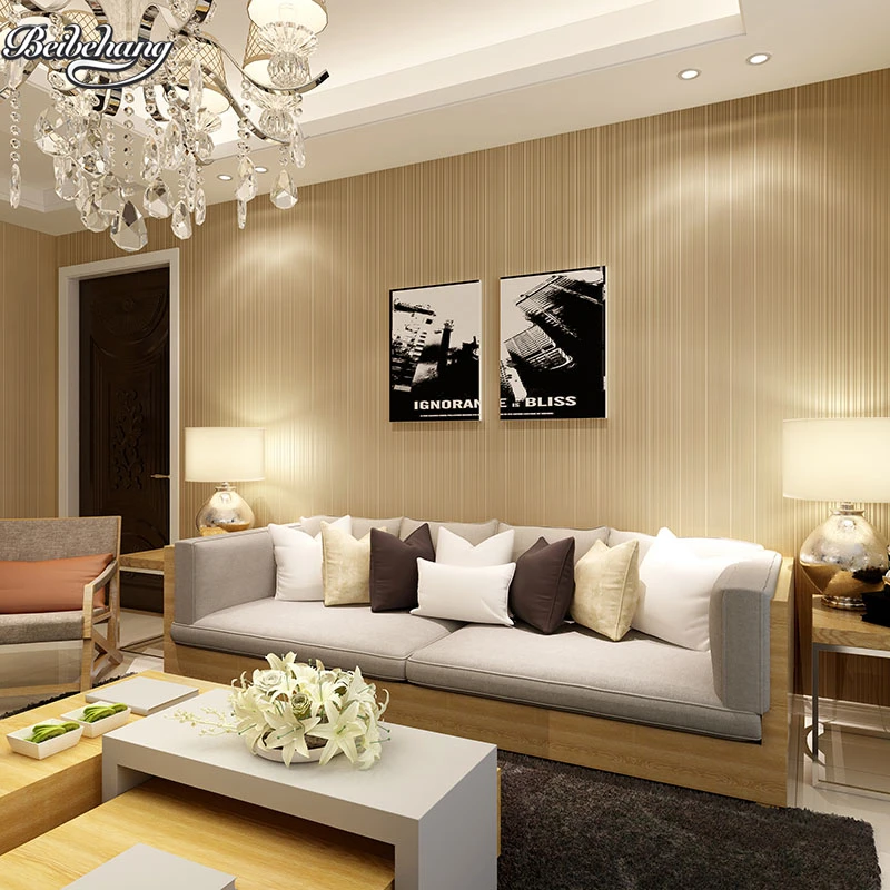 beibehang Modern simple and warm fine stripes 3D stereo pure color wallpaper bedroom living room TV background | Обустройство дома