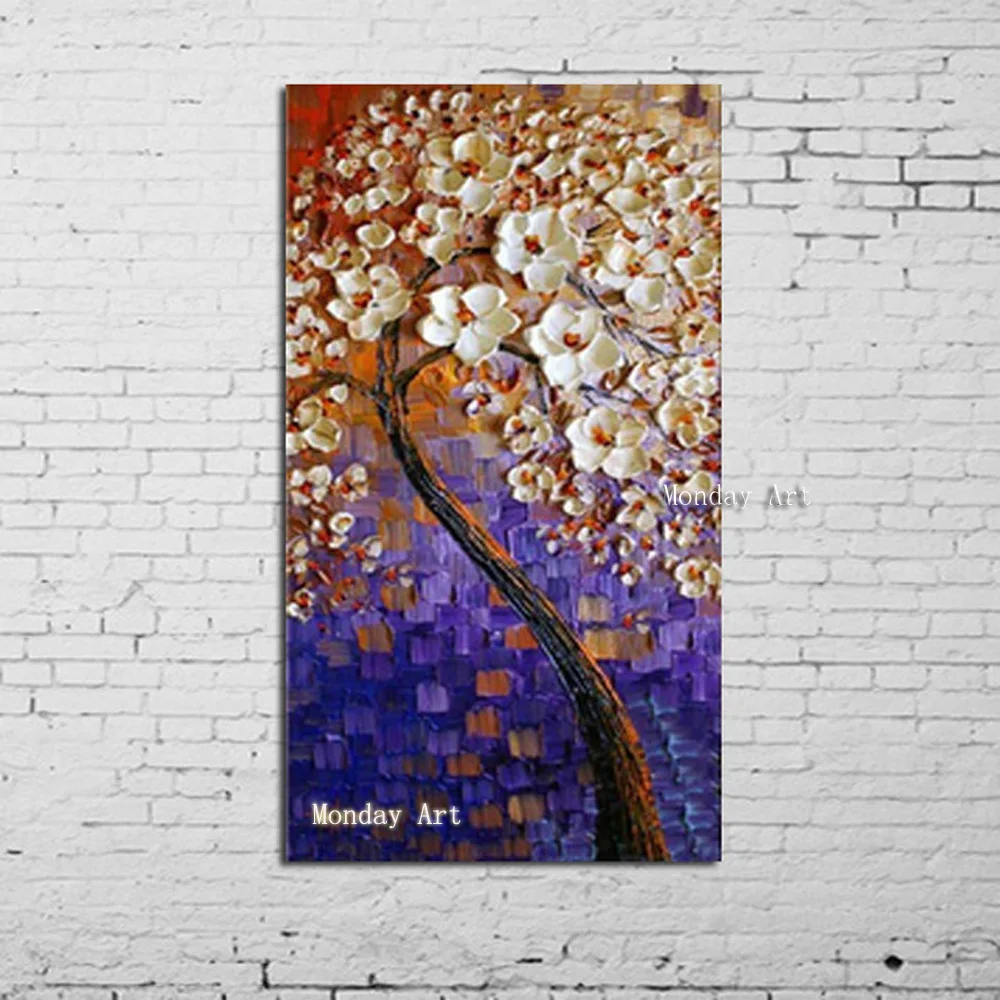 

Artist High Quality Handmade Abstract Flower Canvas Oil Painting on Canvas Beautiful knife Colors Purple Flower Oil Painting