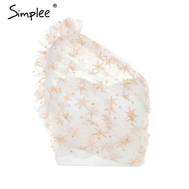 Женский кружевной топ на одно плечо Simplee укороченный с вышивкой элегантная