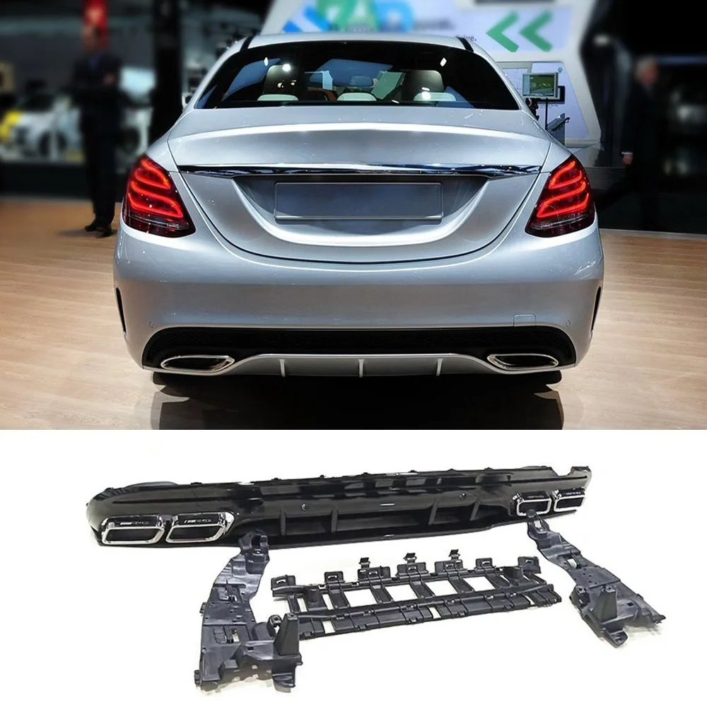 PP Rear Bumper Lip Diffuser with Exhaust Tips for mercedes benz C-Class C205 2Dr C200 C250 C300 C350 C43 AMG 2014-2018 | Автомобили и