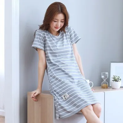 nightgown cotton Женские ночные рубашки, женская ночная рубашка, весна, Новинка лета, хлопок, женская ночная рубашка, для мам, для отдыха, S XXXL, розовый, черный, синий - Цвет: nightgown cotton