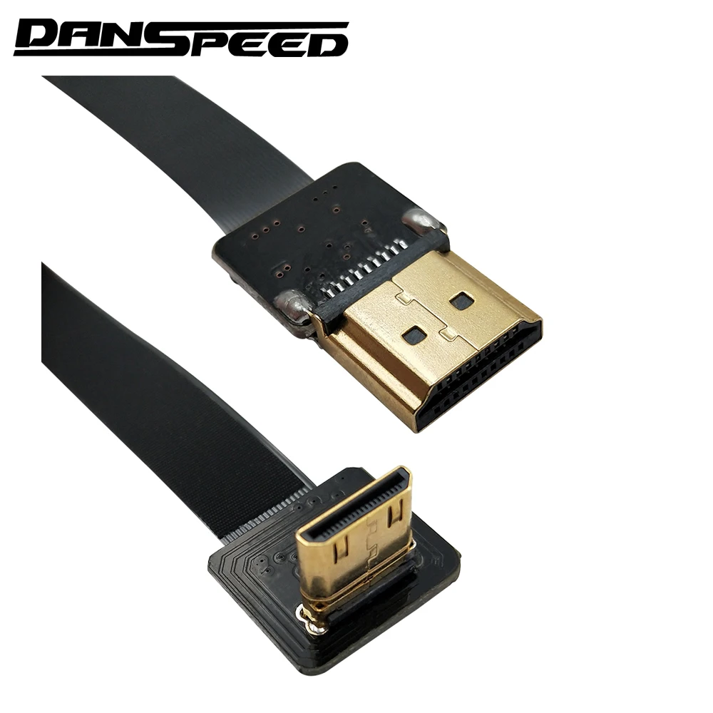 Danspeed FPV HDMI type A Male to Mini 90 градусов под углом Мужской HDTV FPC плоский кабель длиной 20