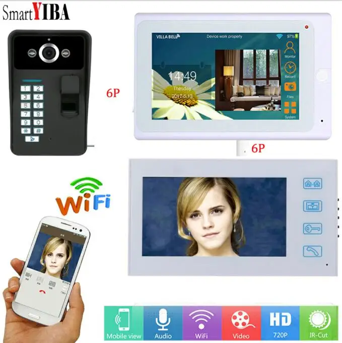 SmartYIBA WIFI APP Fingerprint Doorphone ID cards Password Unlock Max Support 16GB TF Card Doorbell 1000TVL Video Intercom | Безопасность