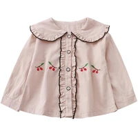 children girls long sleeve cotton shirts fashion wood ear cherry embroidery peter pan collar girls princess blouse for 2 7years