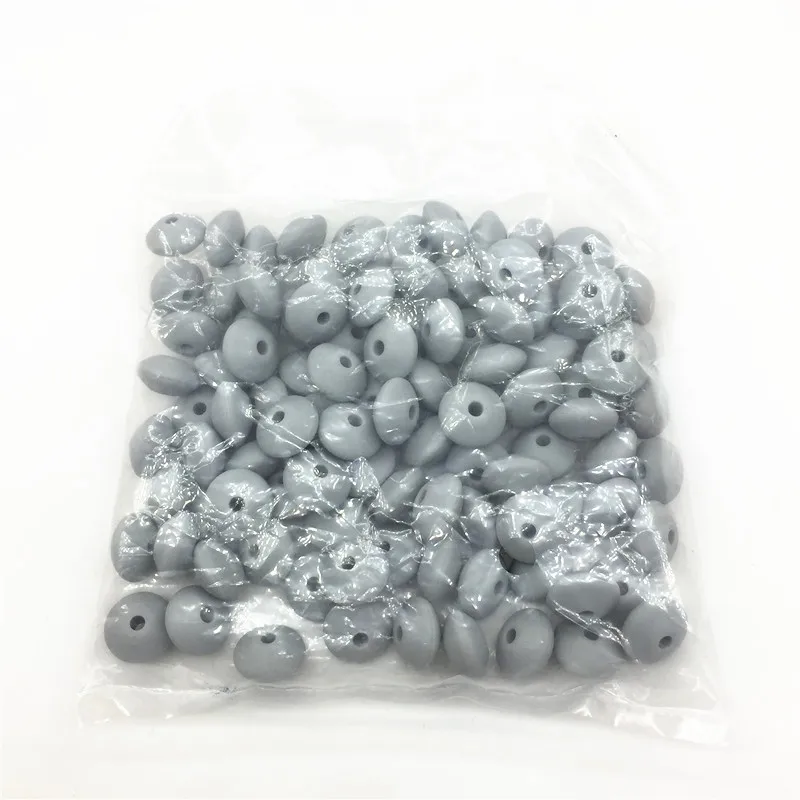 Chengkai 100pcs Light Grey 12*7mm BPA Free Silicone Lentil Teether Toy Beads DIY Baby Pacifier Dummy Abacus Jewelry Accessories