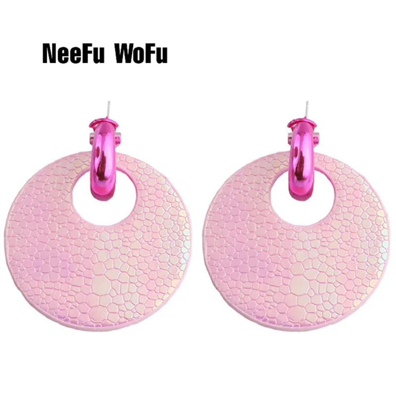 Женские кожаные серьги NeeFu WoFu круглые медные большие длинные с леопардовым