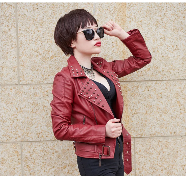 Заклепки мотоциклетные кожаные куртки женские 2019 Модные Steerwear черного и красного