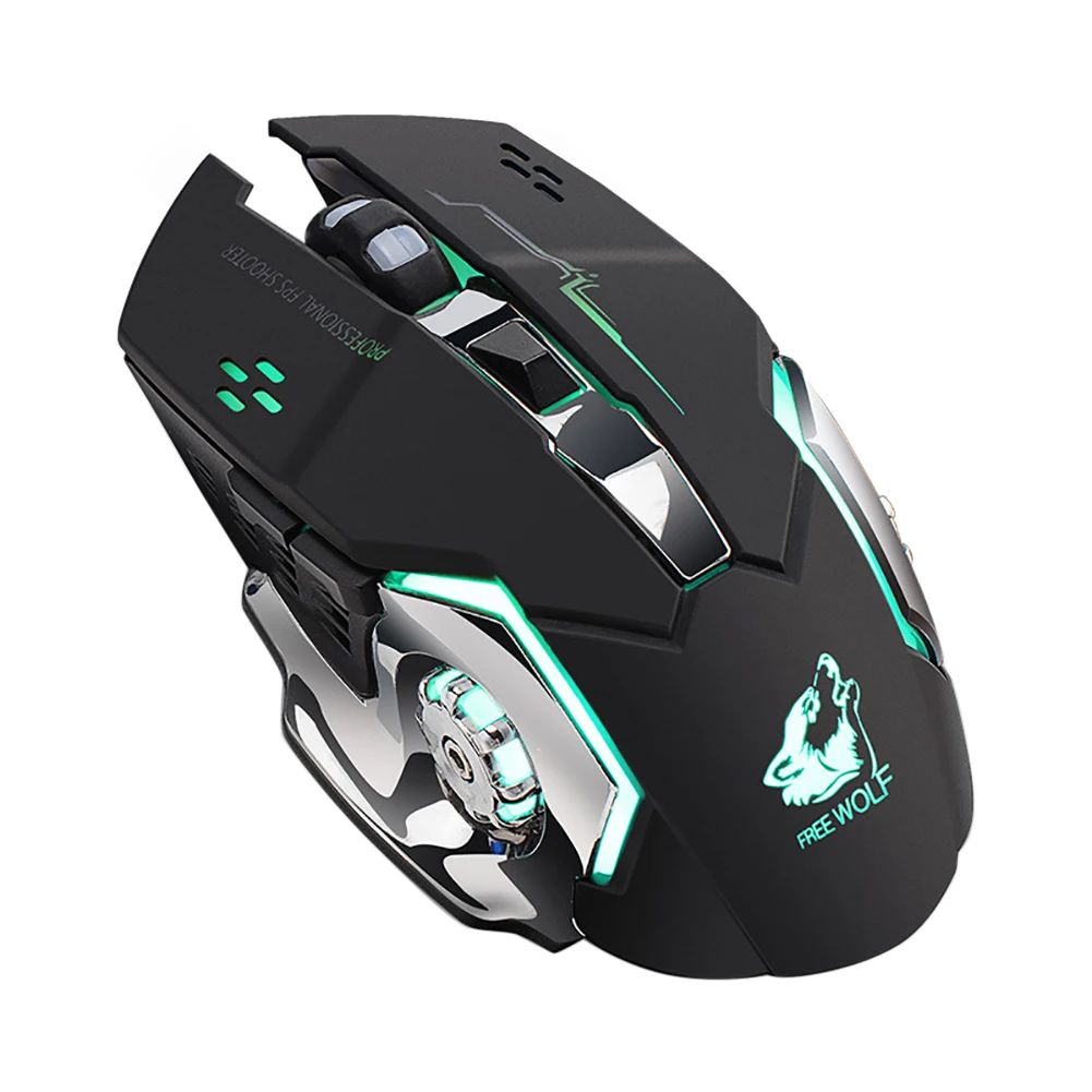 Черный Беспроводная мышь Free Wolf X8 Silent 2,4 ГГц 2400 dpi 6 клавиш Беспроводная оптическая мышь USB приемник Беспроводная оптическая игровая мышь - Цвет: Черный