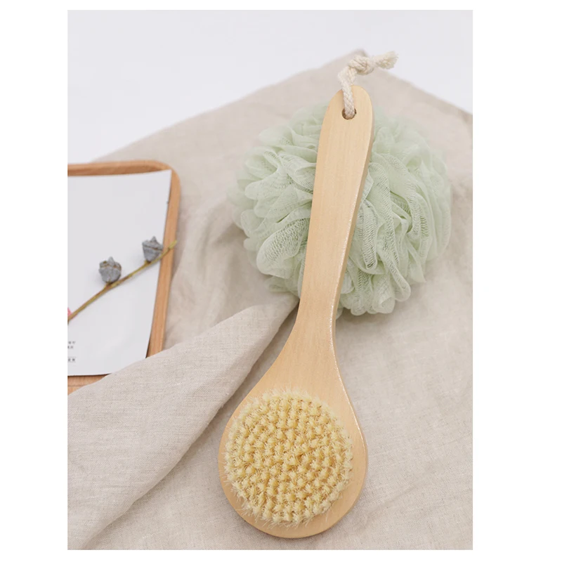 

Wood Handle Bath Brush Solid Wooden Exfoliating Back Tool Natural Soft Hair Body Cleansing Artifact Massager Stress Relax