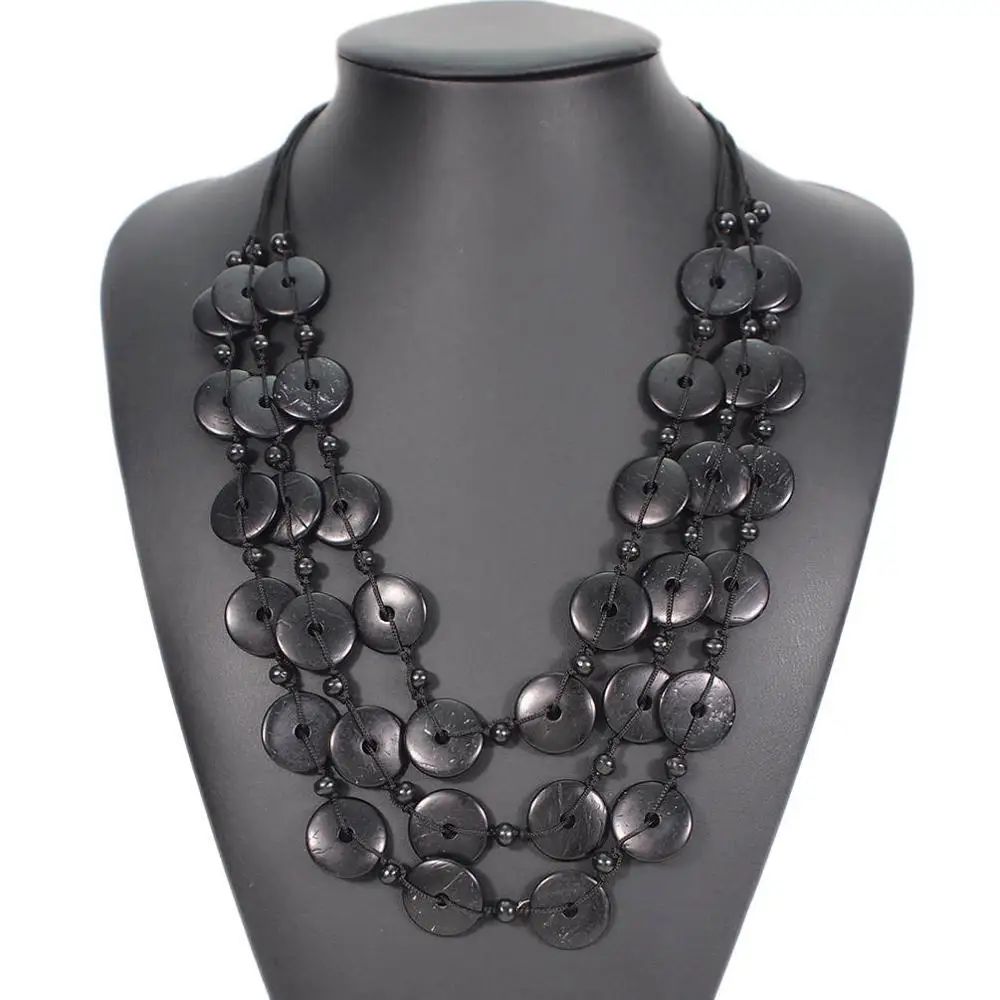 Black Necklaces Колье-чокер ручной работы из черного дерева с бусинами, женское богемное многослойное бисерное ожерелье, Пляжное ювелирное изделие, UKNE - Окраска металла: Black Necklaces