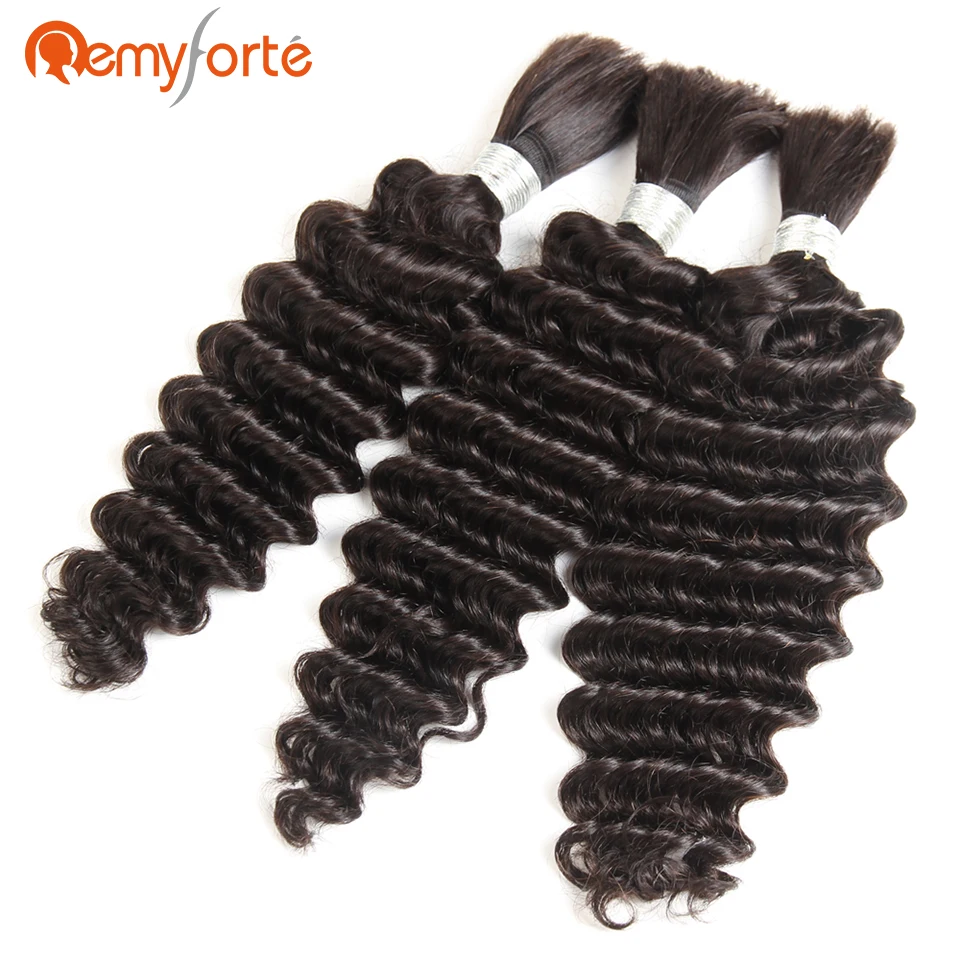 Remy Forte Hair No Weft Crochet Braids Human 10 To 30 Inch Natural Color Brazilian Deep Wave Bulk For Braiding | Шиньоны и парики