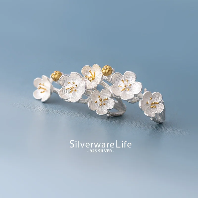 

XIYANIKE Silver Color Romantic Cherry Blossom Ear Hoops Trendy Elegant Stud Earrings Fine Jewelry For Women Gift
