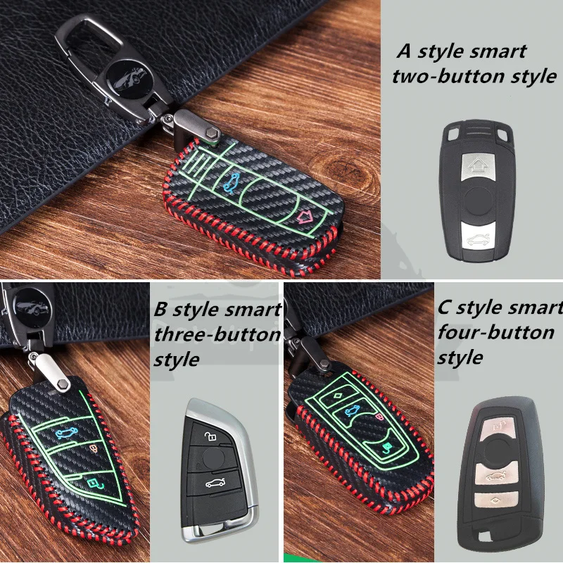 

Carbon fiber Leather Car Key Case Cover for BMW 1 3 5 series X1 X3 X5 X6 Z4 Protect Smart Shell 3 4 buttons of remote control