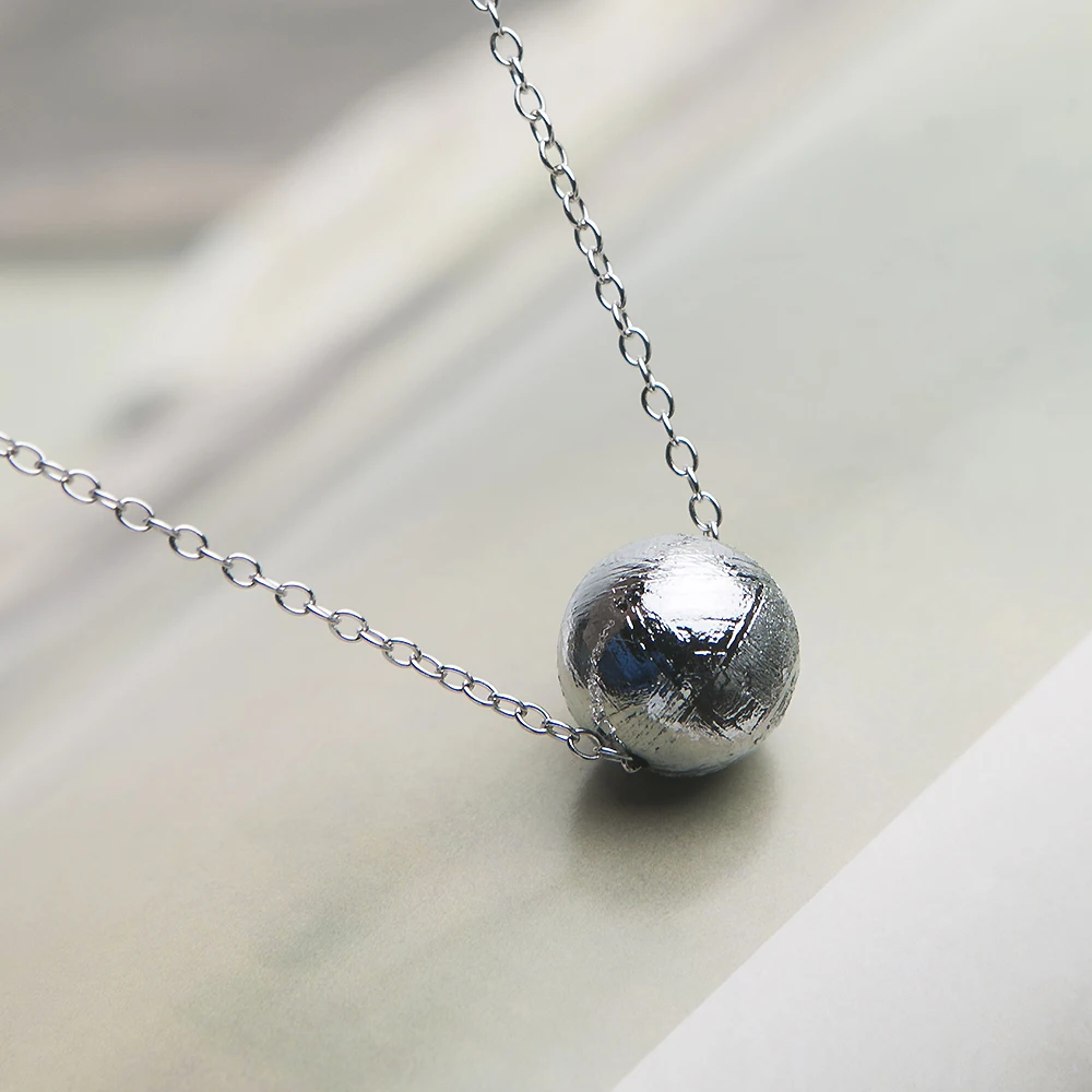 Genuine Natural Gibeon Iron Meteorite Pendants 8mm Ball Sphere Moldavite Silver Beads New Gift Women Men Necklace AAAAA images - 6