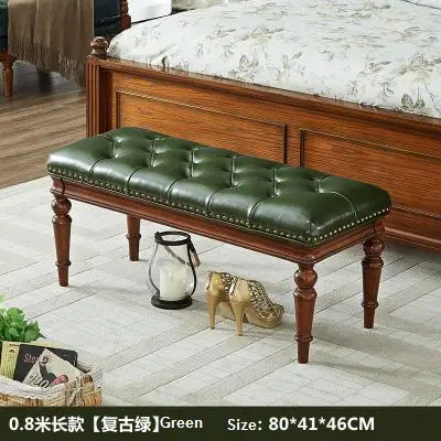 green 80x41x46H cm Американский стиль туалетный табурет из твердой древесины кожа педаль простой Кровать Конец табурет Континентальный длинный башмак спальня стул для макияжа - Цвет: green 80x41x46H cm