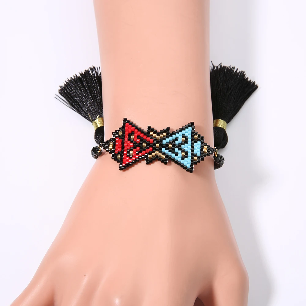 OAIITE Fashion Bracelets Smiley Face Seed Bead Tassel Black Adjustable National style Handmade Bracelet Couple Gift | Украшения и