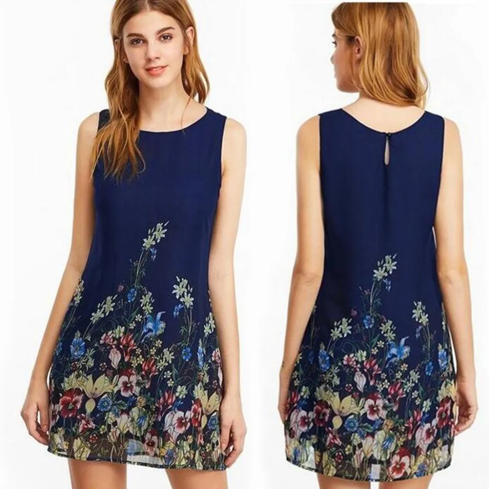 SIMPVALE рукавов Тонкий Печати Женское Платье Лето Повседневное трапециевидной