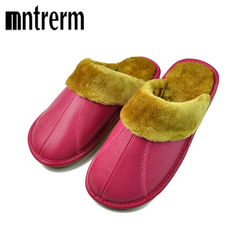 Зимние теплые домашние тапочки Mntrerm женские из натуральной коровьей кожи Pantufas