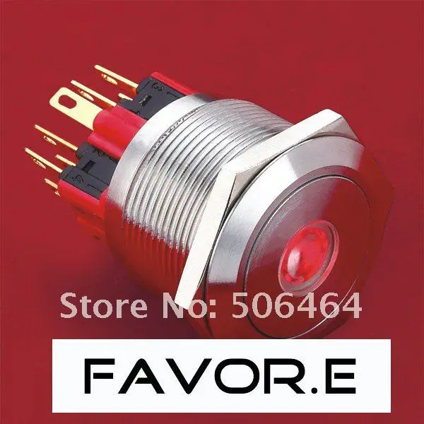 

Stainless steel 25mm IP65 5A/250VAC dot illuminated 2NO 2NC Latching LED metal Push Button light Switch Flat round