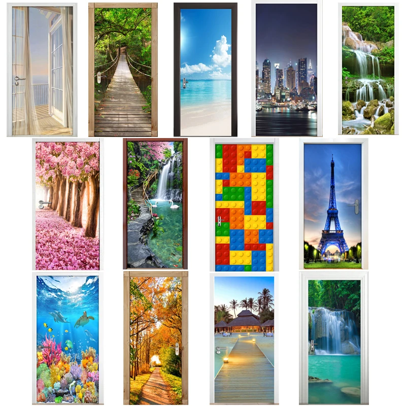 Wholesale 3D PVC Waterproof Door Sticker DIY Self-adhesive Wallpaper Wall Decals Modern Bedroom Mural Home Decoration | Дом и сад