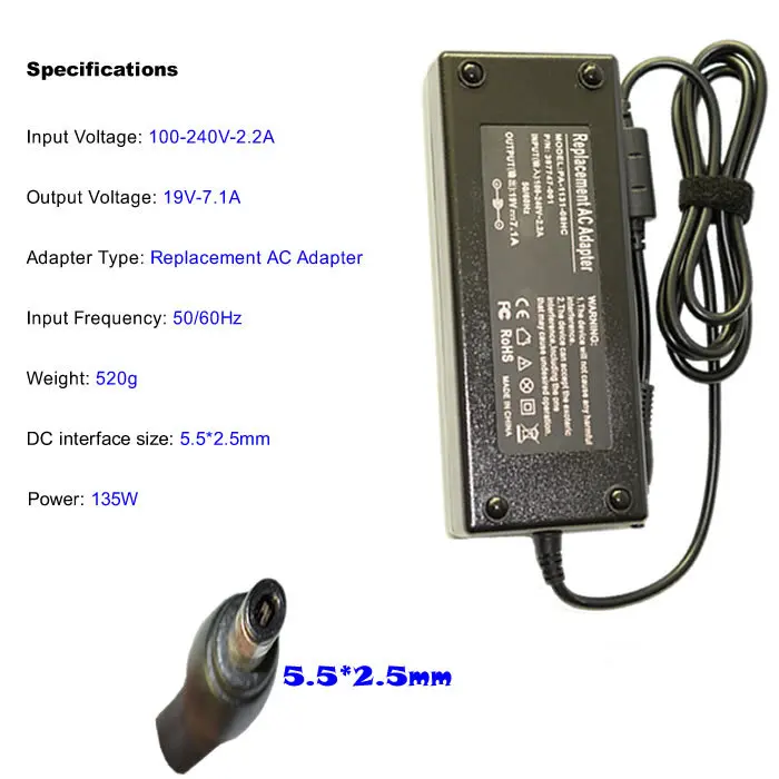 JIGU Замена для Acer 19V 7.1A 5 5*2 MM 135W Универсальный ноутбук AC адаптер питания зарядного