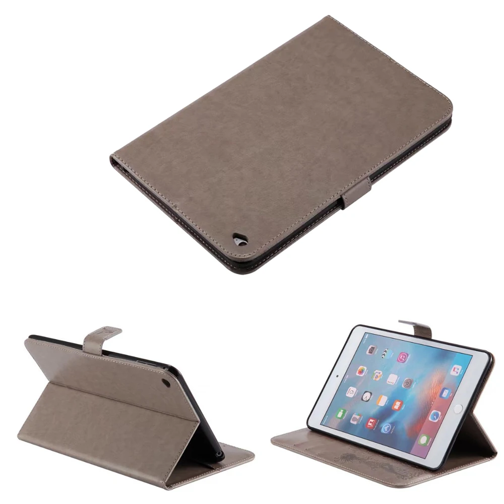 Чехол для iPad Mini 4 чехол с тиснением из искусственной кожи+ мягкая задняя крышка Trifold Stand Auto Sleep/Wake up Smart Cover для iPad Mini 1/2/3