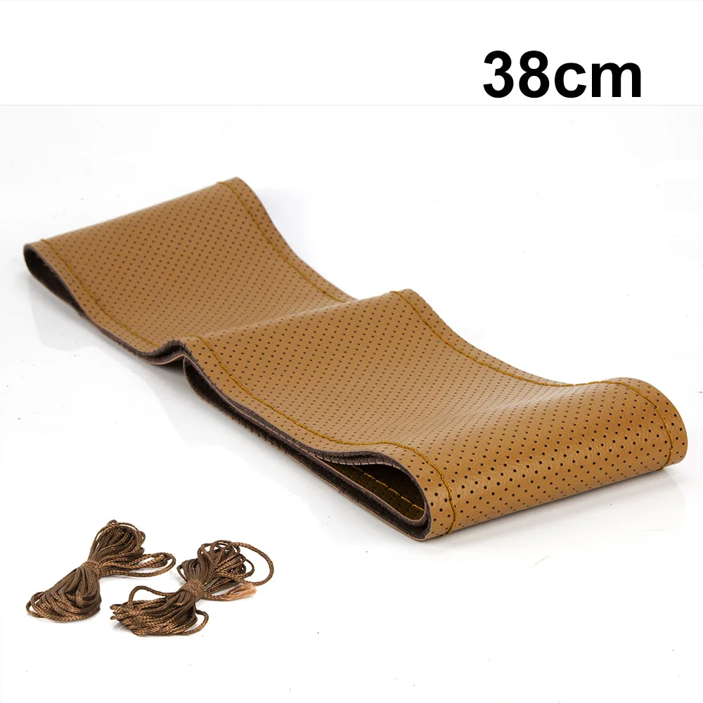 BROWN 38cm Чехол на руль из KAWOSEN кожи, аксессуары для стайлинга автомобилей Volante Esportivo, чехол ручной работы с иглами и резьбой SWCH02 - Название цвета: BROWN 38cm