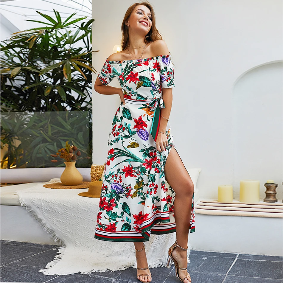 Bayboad/2019 хит продаж летнее женское платье миди с открытыми плечами вырезом