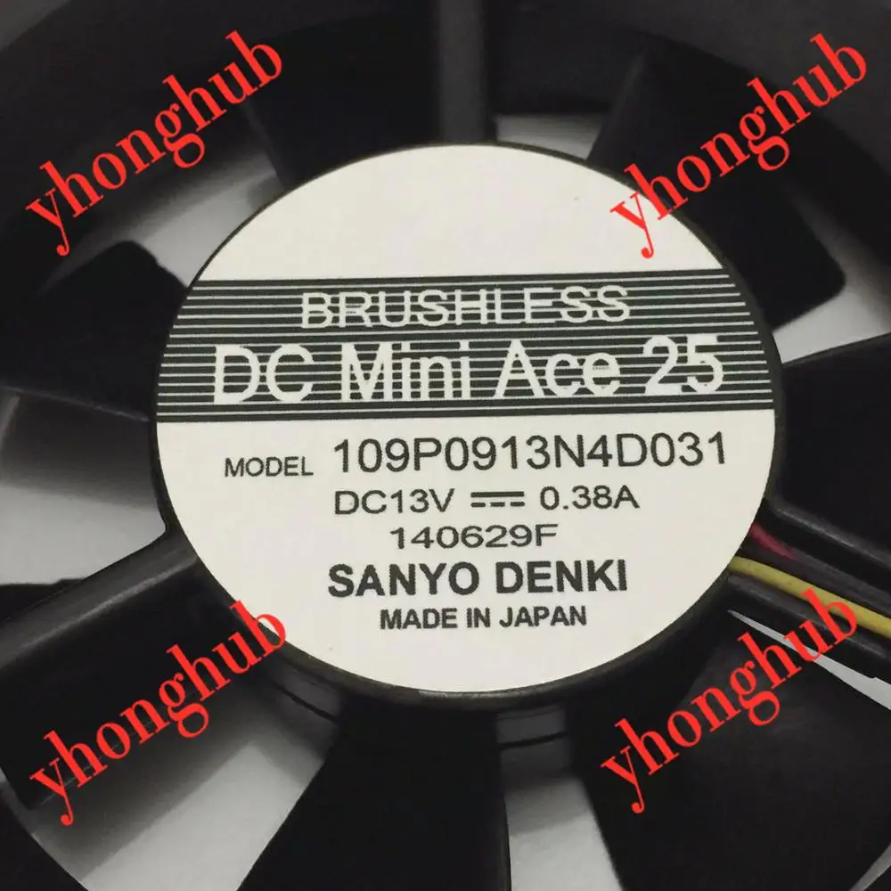 Sanyo Denki 109P0913N4D031 постоянный ток 13В 0.38A 3-жильный 90X90X25mm Сервер вентилятор охлаждения