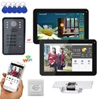 9 дюймов, 2 монитора, проводнойбеспроводной, Wi-Fi, RFID, пароль, видео, дверной звонок, домофон с электрическим замком Strike