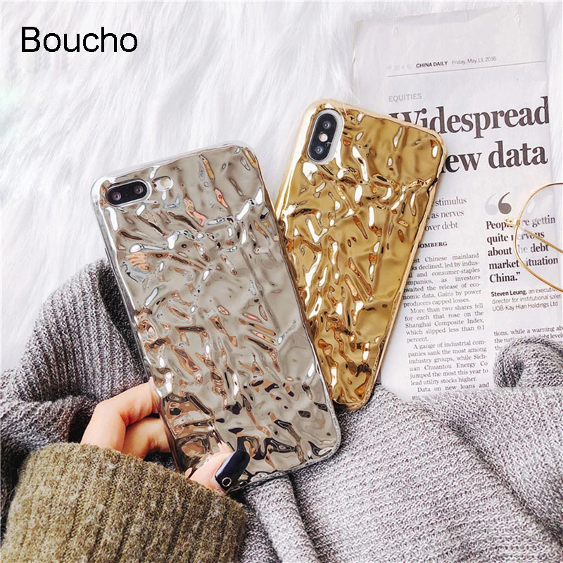 Гальванический Золотой Серебряный чехол Boucho для телефона iphone 12 11 Pro MAX XS XR X 6 6S 7 8 Plus