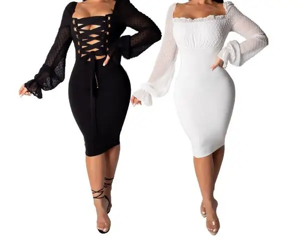 

sea Lace Beach front bandage bodycorn Dress Transparent Long Sleeve women Ladieswear Beachwear Cover up