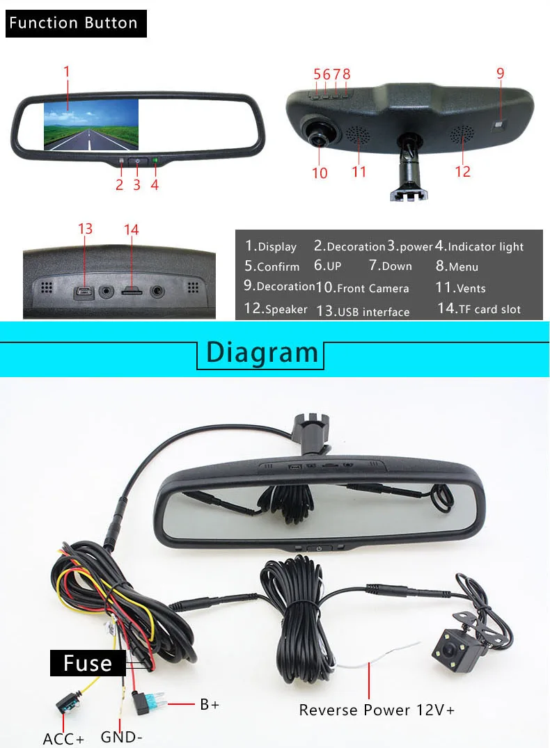HD 720P Автомобильное Зеркало DVR монитор видеорегистратор Автомобильная камера заднего вида камера Corder видео рекордер Автомобильный видеорегистратор для Kia hyundai Ford Mazda
