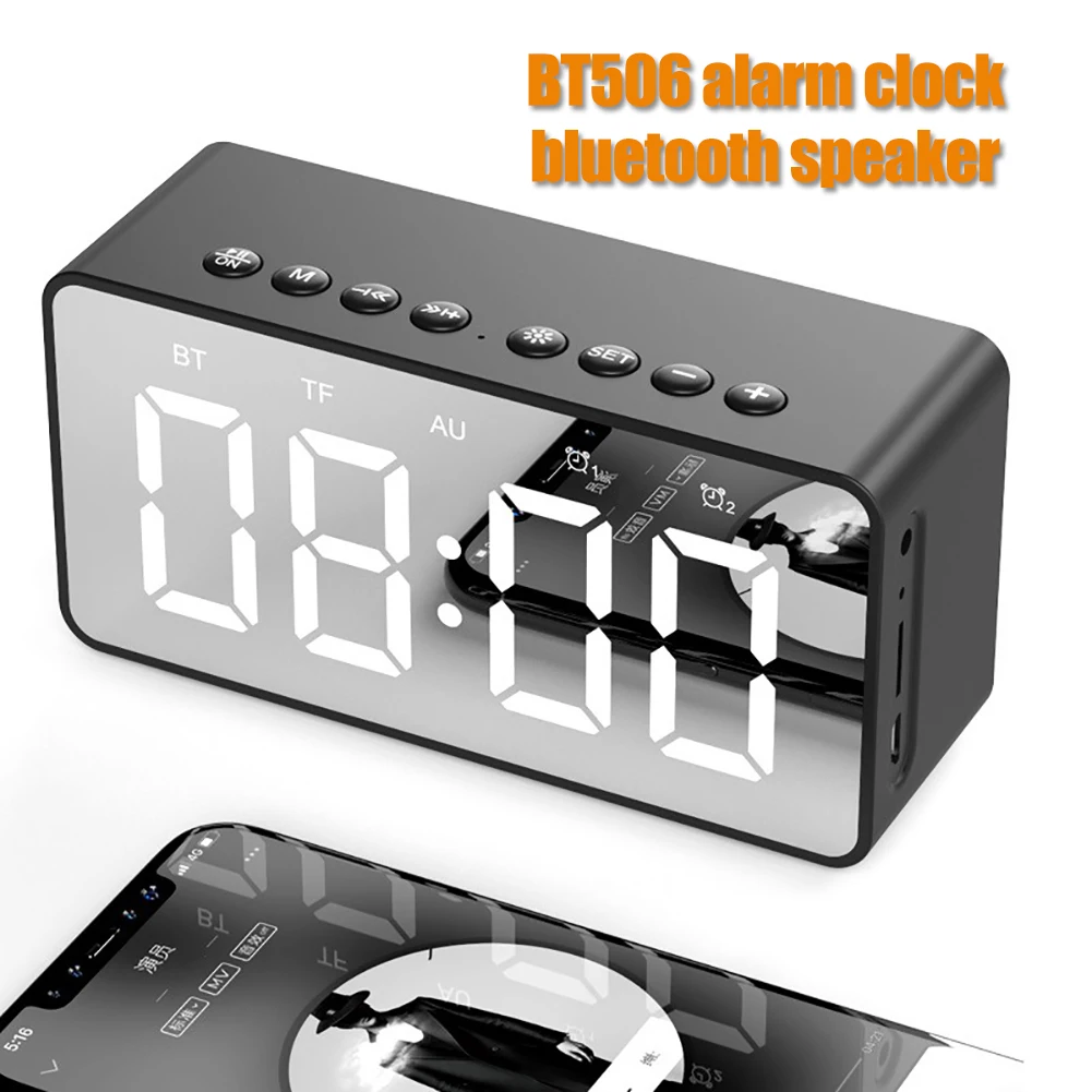 BT506 Wireless LED Display Mini Mirror Screen Alarm Clock Bluetooth Speaker Gift Build-in Microphone for | Дом и сад