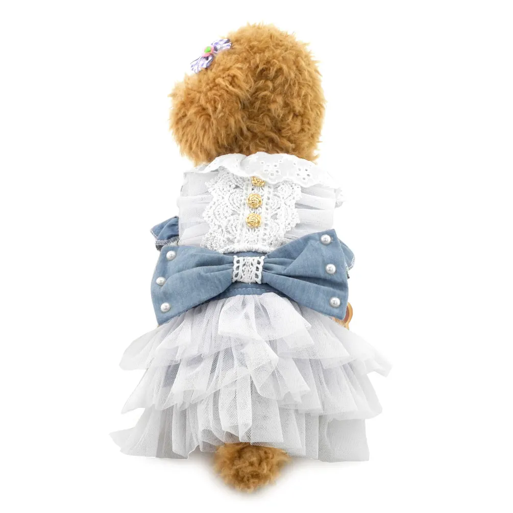 2017 Small Dog/CatPriness Lace Dress Pet Denim with Bow Tutu Skirt Yorkie Chihuahua Clothes |