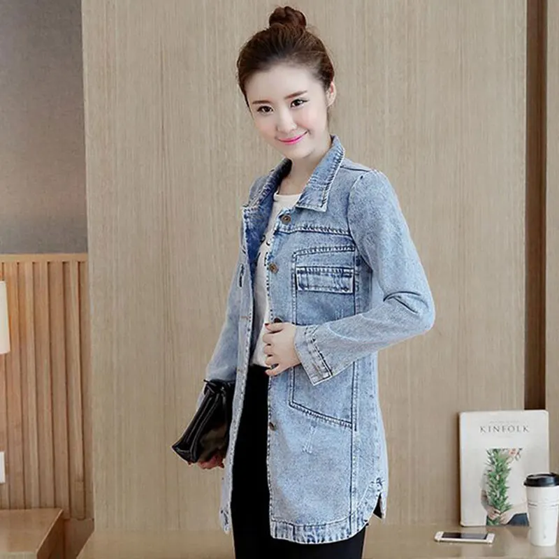 2017 New Arrival Women Spring Autumn Jacket Vintage Denim Jeans Coat Slim Single-breasted Casual Female Overcoat A1075 | Женская одежда