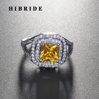 hibride new yellow color square cubic zirconia wedding rings for women bridal jewelry wholesale price r 254