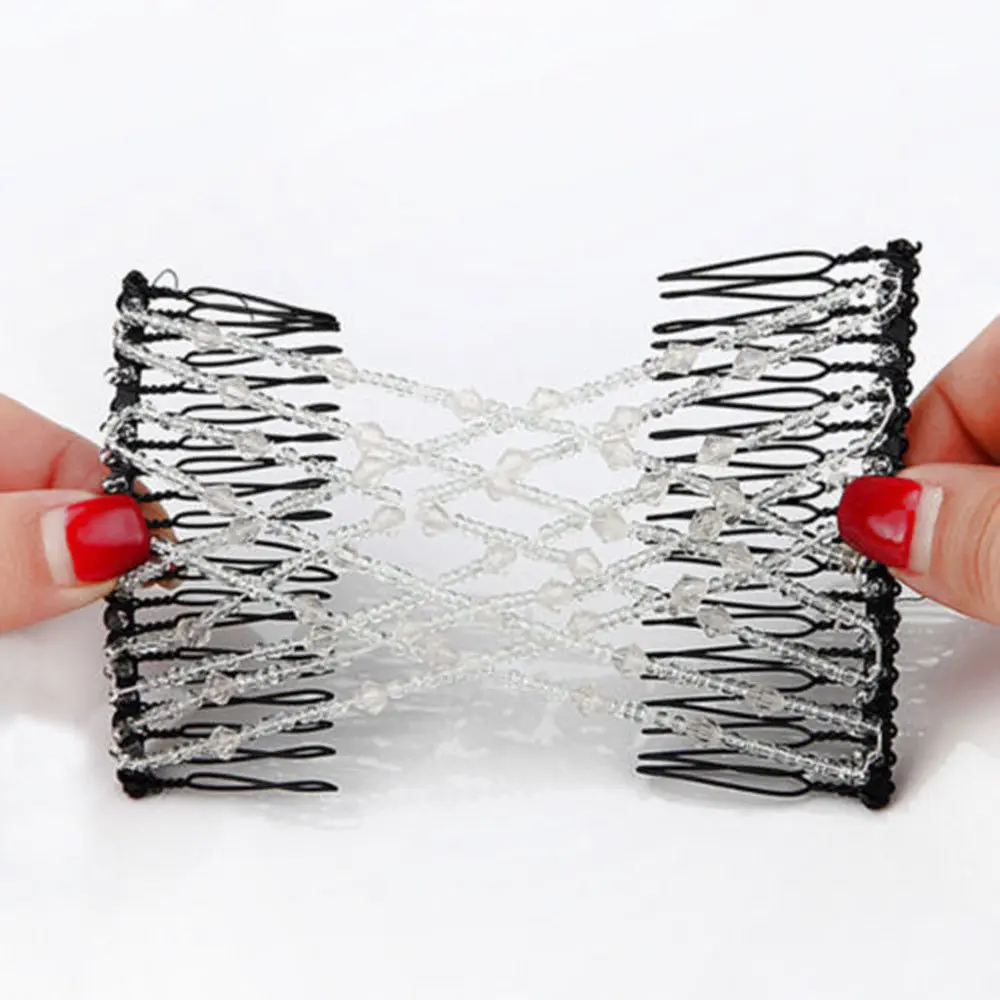 Ladies Hair Bead Stretchy Combs Magic Slide Clip Double Metal Comb Retro Trendy Styling Jewelry For Women |