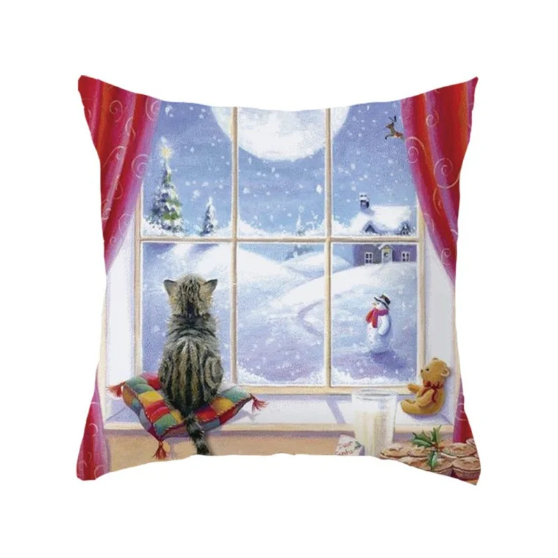 45x45cm High Quality Cotton Line Pillow Case Christmas Snowman Printing Dyeing Bed Home Decor Cushion Cover | Дом и сад