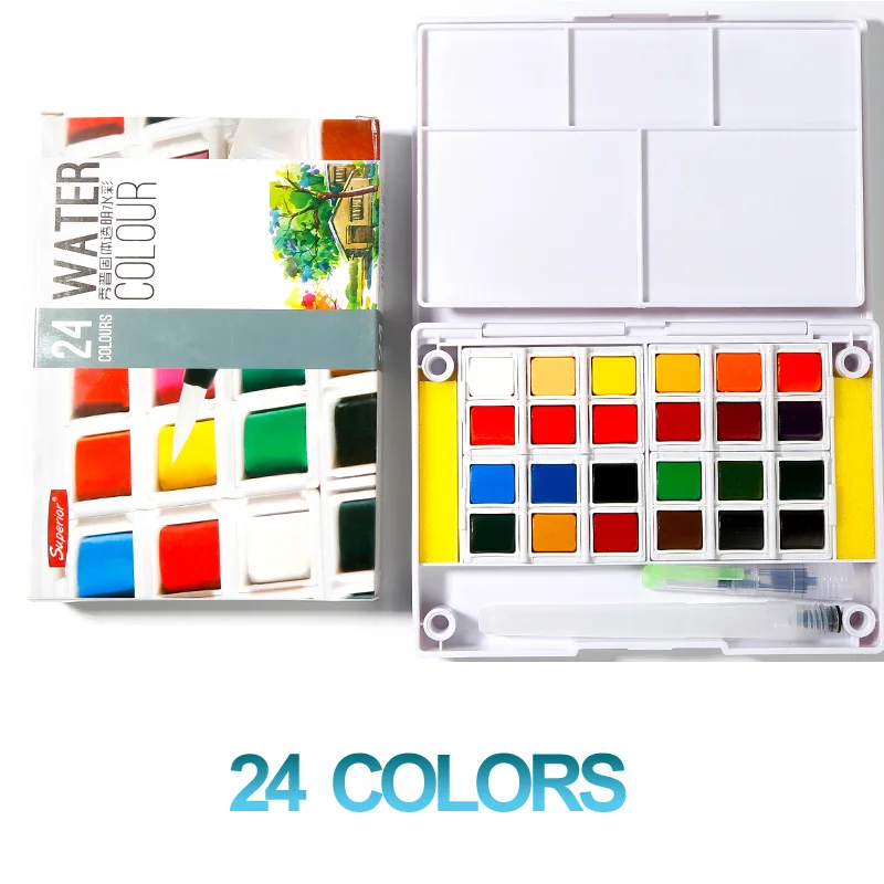 24 Colors Улучшенный многоцветной портативный дорожный твердый пигмент, набор красок с водным цветом, ручка для кистей, товары для рукоделия - Цвет: 24 Colors