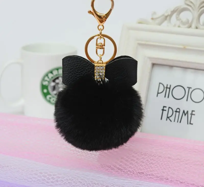 Бесплатная доставка Меха Pom jewelrys Лук помпон Горный Хрусталь кожа Мех Кролика Мяч