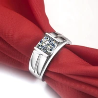 14K Man Ring Genuine Brand Quality 1CT Solid White Gold Diamond Carbon Ring for Men Engagement Ring Solitaire Male Jewelry