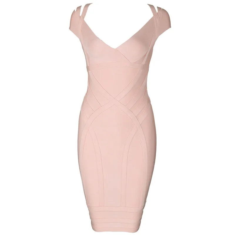Высококачественное розовое Бандажное платье до колена с открытыми плечами из